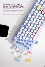 Resim Everest KM-6284 WHISKER Renkli Tuşlu Mavi Kablosuz Q Klavye + Mouse Set 