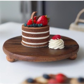 Resim Akayev Ahşap 30 Cm Ayaklı Sunum Tabağı - Pasta Tabağı - Doğal Sunumluk Kahverengi 