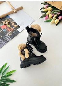 Resim Miniğimin Cicileri Peluş Ayıcık Detaylı Premium Kız Çocuk Postal Bot - Siyah Siyah 