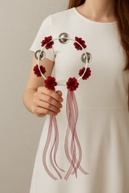 Resim Massaltay 10 Adet Bordo Kına Gecesi Tefi – Üç Boyutlu Lazer Çiçekli ve Kurdele Süslemeli Gelin & Nedime Tefi 