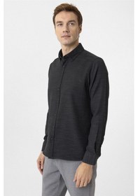 Resim Süvari Siyah Slim Fit Desenli Düğmeli Yaka Gömlek 