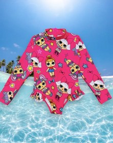 Resim Lolliboomkids Kız Çocuk Lol Body Suit Sırt Fermuarlı Uzun Kollu Güneş Koruyucu Fırfırlı Mayo Fuşya 