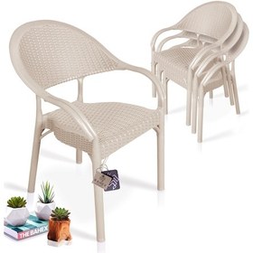 Resim Bahex Bambu 4lü Set Rattan Kollu Bahçe Sandalye Koltuk 4ad Cappcn Cappuccino 