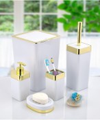 Resim GuvenliPazar 5 Parça Akrilik Gold Çizgi Banyo Takımı Kare Banyo Seti Beyaz 