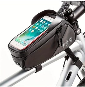 Resim Chuangyinshop Siyah Bisiklet Telefon Tutucu Çanta - Ayarlanabilir Kayış, 7 İnç Ekran Uyumlu, Dağ Bisikletleri İçin Siyah 