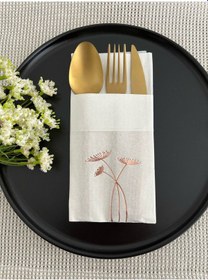 Resim Rose Gold Yaldızlı Beyaz Cepli Havuç Çiçeği Peçete 12 Adet 