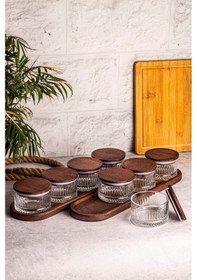 Resim Snippy Bella Yuvarlak 10parça Ahşap Vakum Kapaklı Cam Kahvaltılık Ahşap - Şeffaf 