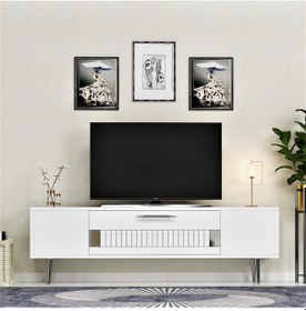 Resim KAPAKLI 120 CM FASHİON TV SEHPASI BEYAZ-GÜMÜŞ 