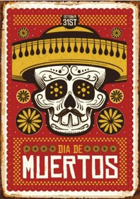Resim Dia De Muertos Temalı Meksika Şeker Kafatası Ahşap Retro Poster Tablo 