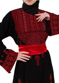 Resim Zaytoon Tesettür Elbise Filistin Nakışlı Modern Siyah Kaftan Geleneksel Şıklık Gold 