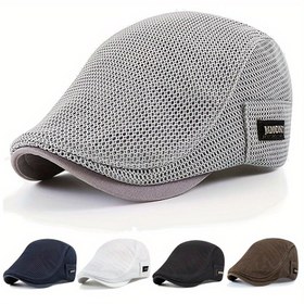 Resim Erkekler için Funky Tarz Nefes Alabilir Mesh Delikli Beret Şapka - Hafif Yazlık Kasket, Havalandırma Delikleri ile 5 Renk (Lacivert/Beyaz/Gri/Kahverengi/Siyah) Günlük ve Resmi Giysiler İçin, Şık Baş Aksesuarı, Hava Akışını Artırıcı Tasarım 