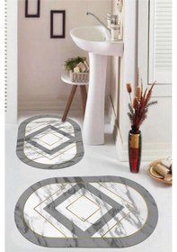 Resim Gri Kaymaz Taban Oval Banyo Paspas Takım Bb-100 çok renkli 