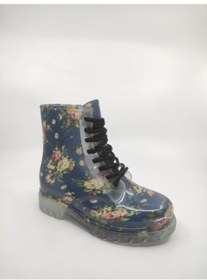 Resim Frida Shoes Frida Kadın Şeffaf Su Geçirmez Bot 13401-lacivert Çiçek Desenli 