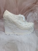 Resim Berush Bride 501 Serisi Dolgu Topuk Fransız Dantelli Gelinlik Ayakkabısı 