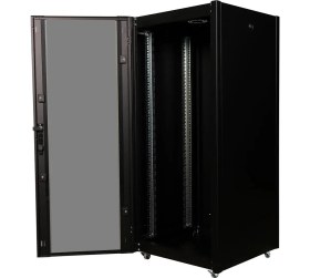 Resim Lande 26U 600X600 Hyperline Dikili Tip Rack Kabinet (Siyah) (Ön Cam Kapak / Tekerlekli) 