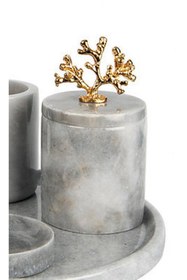 Resim MIARIK DESIGN & DEKORASYON Dekoratif Gri Mermer Pamukluk Gold Mercan Detaylı 