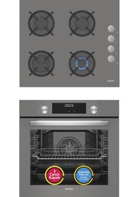 Resim Simfer 9 Fonksiyon QS Dijital Gri 2'li Ankastre Set (8223 Fırın + 3538 Ocak) 