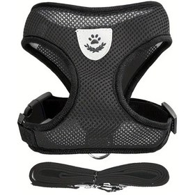 Resim Fochsia Siyah L Nefes Ağ Filelı Kedi Göğüs Tasması Seti Ayarlanabilir Tasma Kaçış Önleyici Yansıtıcı 