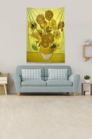 Resim Pelangi Sarı Van Gogh Sunflower Leke Tutmaz Kadife Kumaş Duvar Örtüsü Duvar Halısı Tapestry DWLL309, 100 x 140 