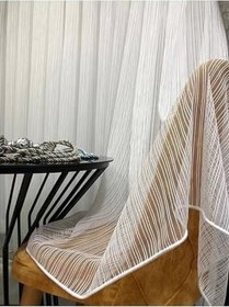 Resim Çizgili Sık Pileli 1 3 Tül Perde,Ekru 180 X 240 