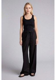 Resim Defacto Wide Leg Çift Cepli Beli Lastikli Standart Boy Keten Karışımlı Siyah Pantolon E1981ax25smbk27 Siyah 