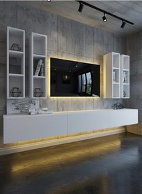 Resim Resital Ledli Duvara Monte Tv Sehpası - Beyaz - W6005-1 Beyaz 