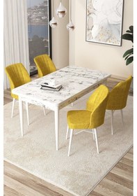 Resim Canisa Concept Arp Serisi 70x110 Sabit Mutfak Masası Takımı Beyaz Mermer Desen Masa 4 Hardal Sandalye Masa Beyaz/ Sandalyeler Hardal Sarısı 