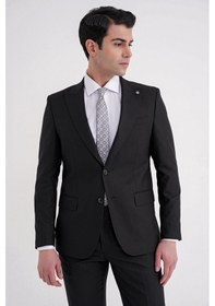 Resim Efor Slim Fit Çift Yırtmaç Sivri Yaka Esnek Siyah Klasik Takım Elbise Tk 939 Siyah 