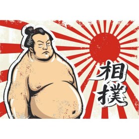 Resim Sumo Güreşçisi Temalı Retro Ahşap Tablo - Japon Kültürü Ve Yükselen Güneş Tasarımı 
