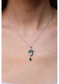 Resim 925 Ayar Gümüş Rodyum Kaplama Yeşim Taş Renkli Spiral Snail Tasarım Kolye UVPTS10036-3 