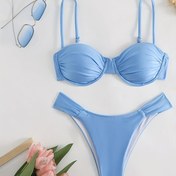 Resim Yeni Avrupa ve Amerika Bikini Düz Renk Tatil Bölünmüş Plaj Bikini 