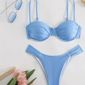 Resim Yeni Avrupa ve Amerika Bikini Düz Renk Tatil Bölünmüş Plaj Bikini 