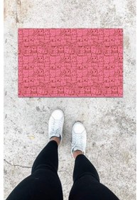 Resim Dijital Baskı Pembe Kedili Desen Kapı Önü Paspası K-1025 