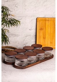 Resim Snippy Bella Yuvarlak 10parça Ahşap Vakum Kapaklı Cam Kahvaltılık Ahşap - Şeffaf 