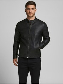 Resim Jack&Jones Slim Fit Siyah Erkek PU Deri Ceket 12182461 Siyah 