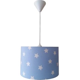 Resim Onay Avize Mavi Yıldızlı 2.li Set M-0368 Kumaş Kaplama Genç ve Çocuk Odası Avize ve Abajur Takımı 
