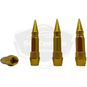 Resim ŞüsCarOto Sivri Sibop Kapağı Mermi Sibop Kapağı Araba Motosiklet Bisiklet Metal 4 lü Set Altın Sarı (00) 