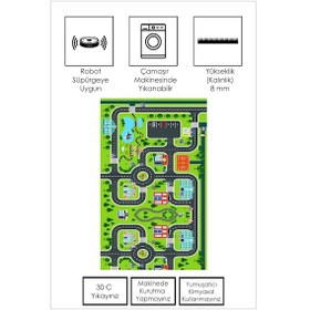 Resim West Home Oyun Halısı Makinede Yıkanabilir Kaymaz Taban Leke Tutmaz Antibakteriyel Çocuk Odası Halısı Wh 503 Green Yeşil 