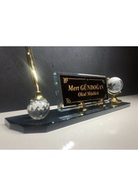 Resim Cam Masa İsimliği Masaüstü Kişiye Özel Füme Gold Yazı Seti 