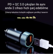 Resim İXTECH 22.5w Type-c Ve Usb Girişli 3.0 Quallcom Çakmaklık Hızlı Araç Şarjı 