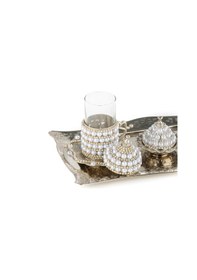 Resim Zarif İnci Ve Taşlı Çay Bardak Seti 2li Lale Desenli -beyaz 