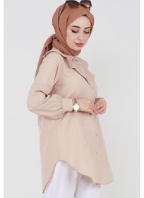 Resim Sevitli Yakası Kat Detaylı Poplin Tunik-bej-3519-bej Bej 