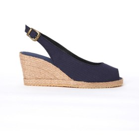 Resim Star Tombis Gerçek Elişi Burnu Açık Arkası Bantlı Dolgu Topuk Lacivert Keten Hasır Espadril Handmade 