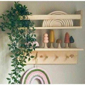 Resim Mirapet Ahşap Askılık Raf Ve Kitaplık Raf Eğitici Montessori Raf 2li 60 Cm 