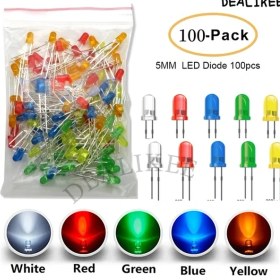 Resim Wangxi 100 Adet 5mm Yuvarlak Led Işık Diyot Kit Dıy Aydınlatma Seti 5 Renk 