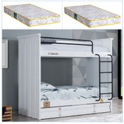 Resim Setaymobilya Ranza, Konteyner Çekmeceli Ranza, Beyaz + 2 Adet Comfort Yatak 