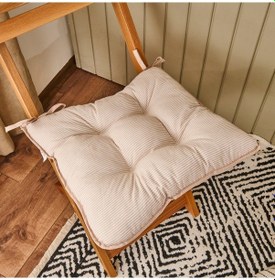 Resim Soft Palm Breeze İnce Çizgili Sandalye Minderi - Ekru / Bej - 43x43 Cm Çok Renkli 
