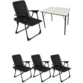 Resim Natura 4 Adet Kamp Sandalyesi Oval Bardaklık Siyah + MDF Masa Siyah 