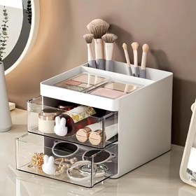 Resim Çekmeceli Şık Minimalist Kozmetik Organizatör - Makyaj, Fırçalar, Gözlükler & Takılar için Çok Yönlü Depolama - Ofis, Makyaj Masası veya Çalışma Odası Dekoru için Mükemmel 