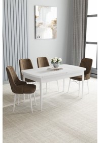 Resim Jusie Beyaz 80x132 Açılabilir Yemek Odası Takımı 4 Adet Sandalye Gri 